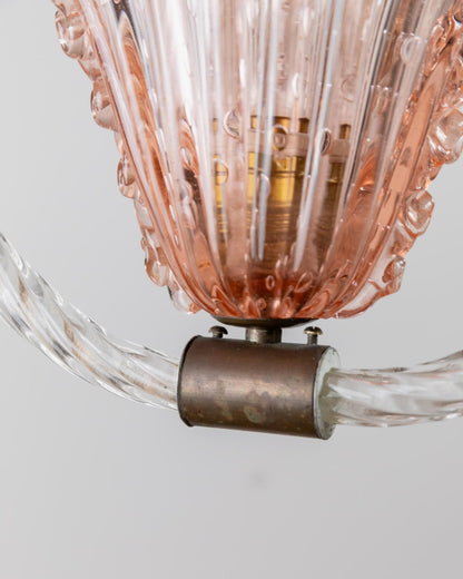 Vintage Murano glass chandelier by Barovier and Toso pink flower shape Art Deco