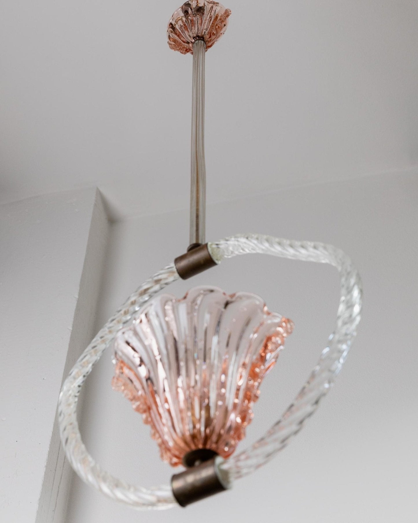 Vintage Murano glass chandelier by Barovier and Toso pink flower shape Art Deco