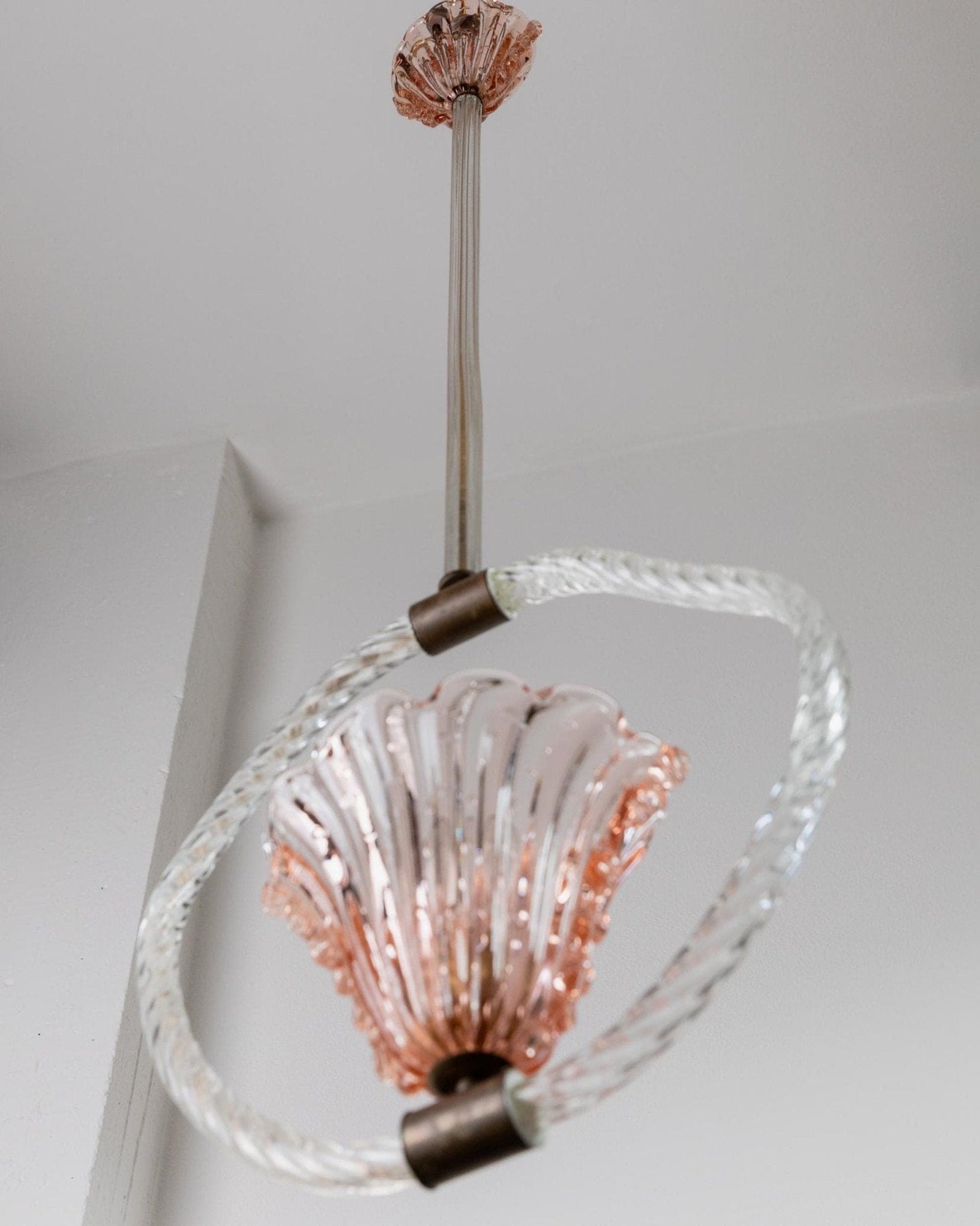 Vintage Murano glass chandelier by Barovier and Toso pink flower shape Art Deco