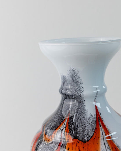 Vintage Murano Glasvase von Carlo Moretti - Orange, Weiß und Schwarz - Retro 70er