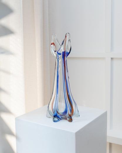 Vintage Vase aus Murano Glas von Murano mit blauen und roten Details