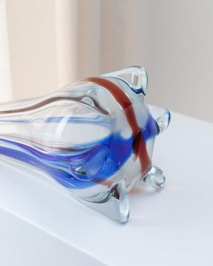 Vintage Vase aus Murano Glas von Murano mit blauen und roten Details