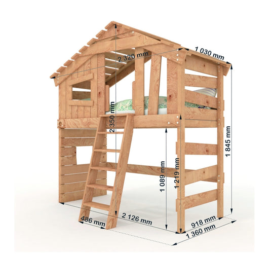 Hochbett Bibex Alpin Chalet von Bibex Massivholz sehr stabil mit Lattenrost Pre-Loved