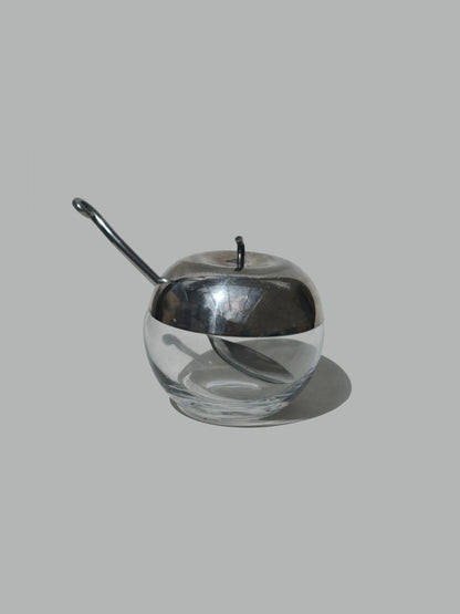 Vintage Zuckerdose Apfelform aus Glas und Silber