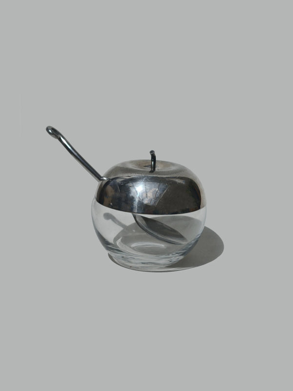 Vintage Zuckerdose Apfelform aus Glas und Silber