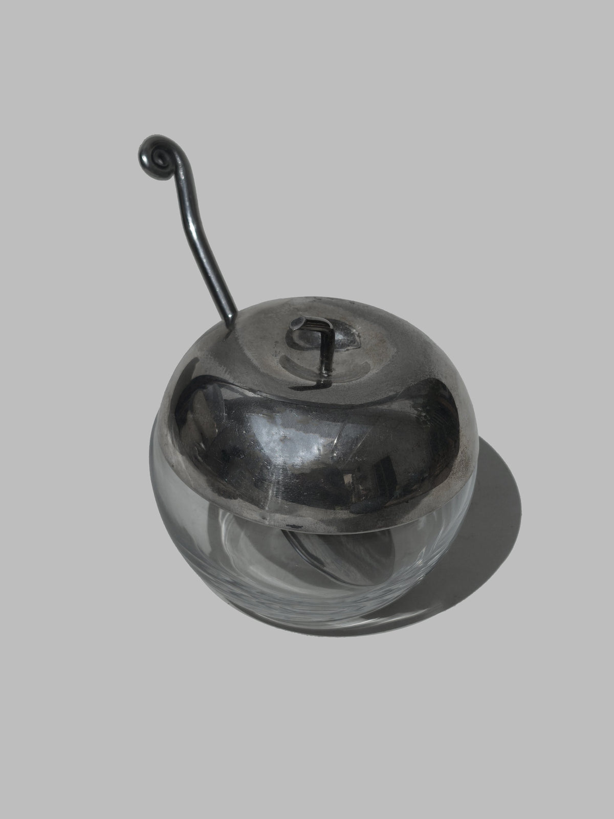 Vintage Zuckerdose Apfelform aus Glas und Silber