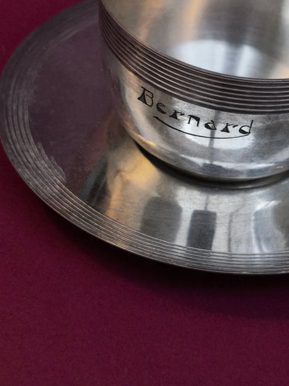 Vintage Kaffeetasse mit Untertasse, Silber, Art Deco