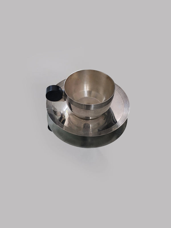 Vintage Kaffeetasse mit Untertasse, Silber, Art Deco