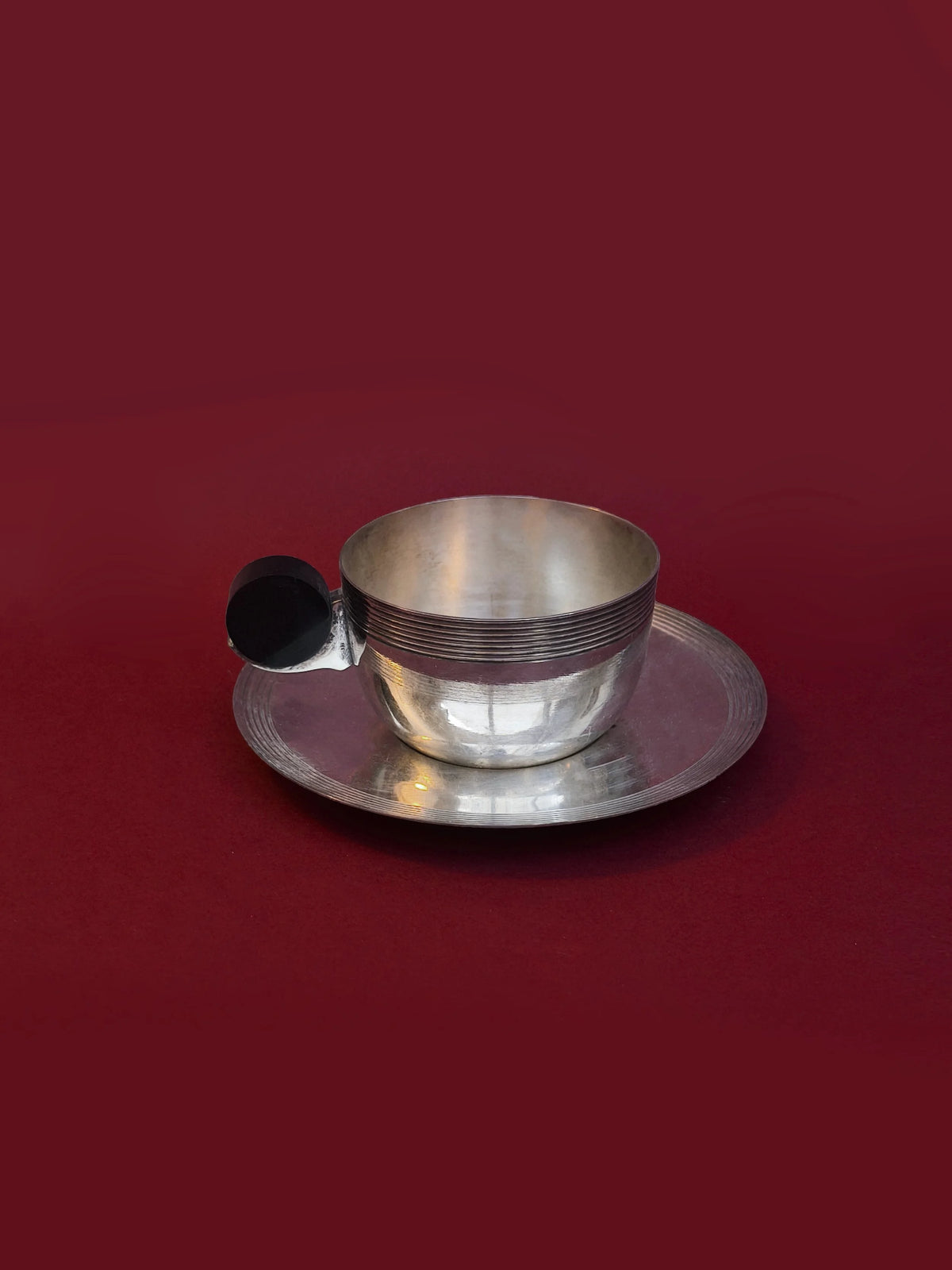Vintage Kaffeetasse mit Untertasse, Silber, Art Deco