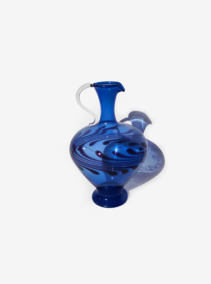 Vintage Vase aus blauem Glas mit Henkel