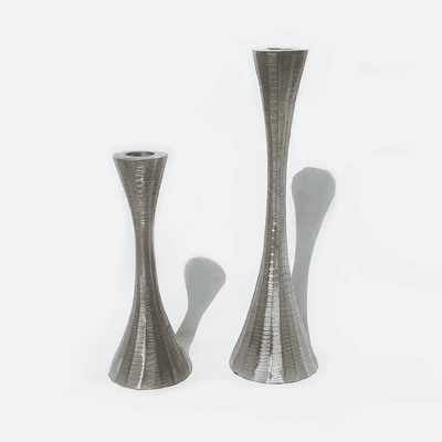Candle holder silver metal set of 2