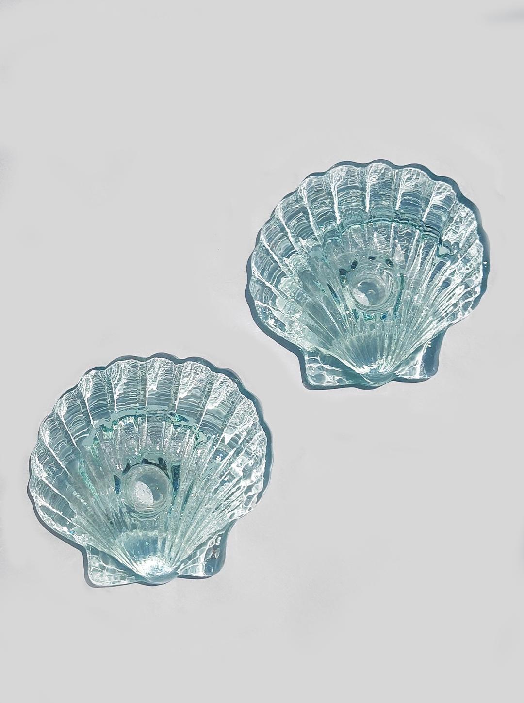 Vintage Kerzenhalter Muschelglas türkis Set von 2