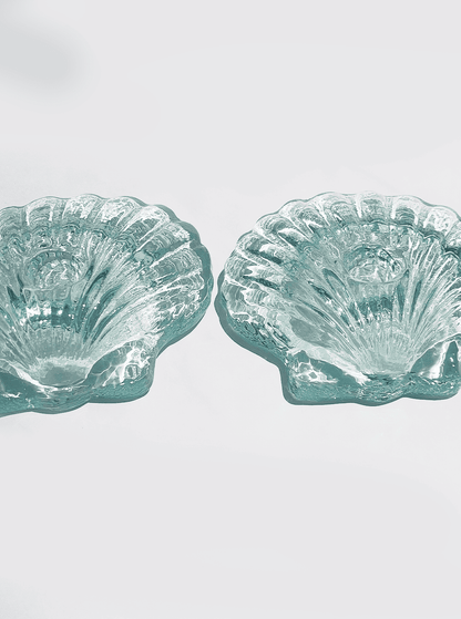 Vintage Kerzenhalter Muschelglas türkis Set von 2