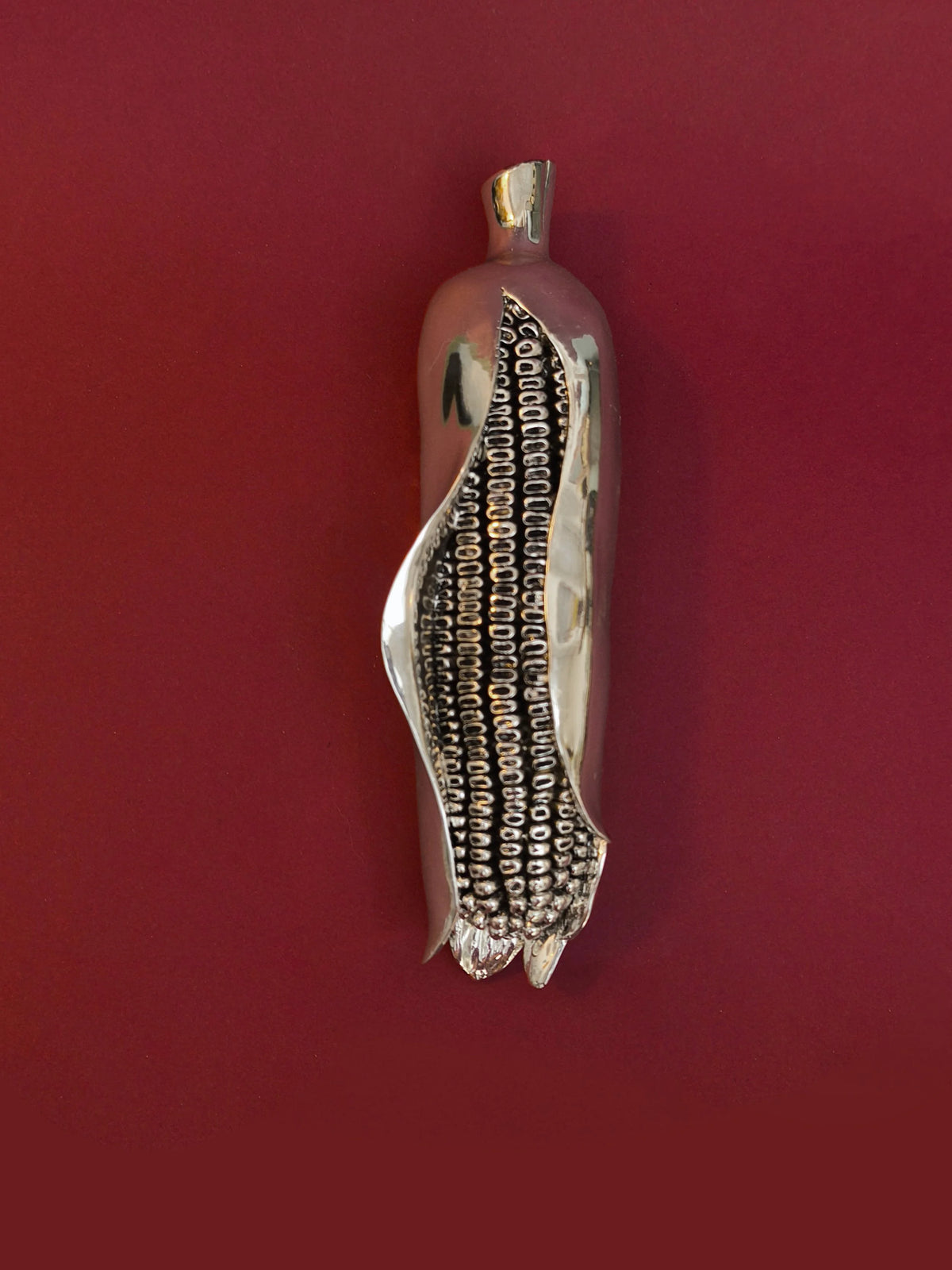 Vintage Skulptur "Maiskolben" aus laminiertem Silber
