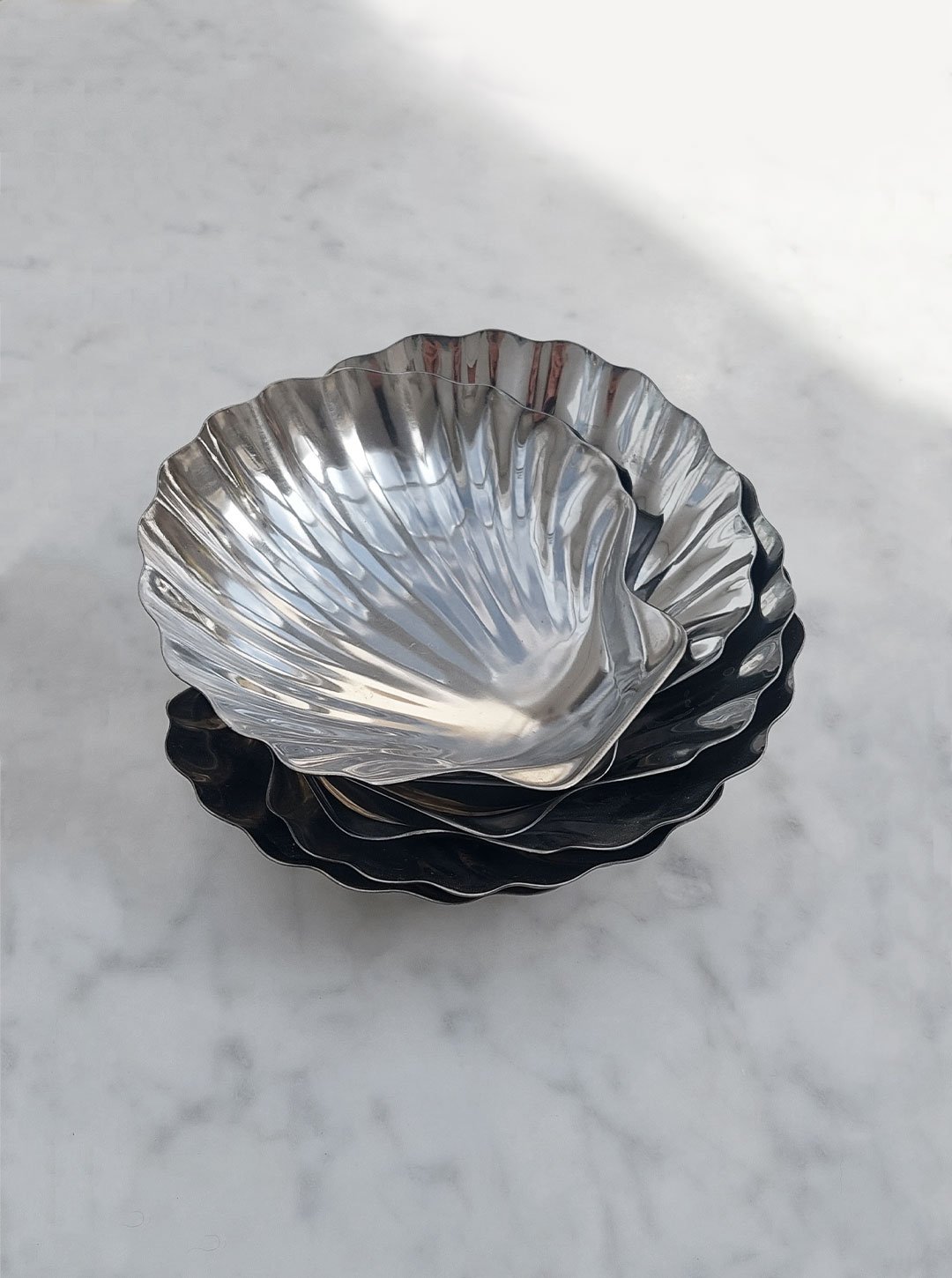 Vintage Coupelle Coquillages Silver Stainless Steel Set of 6