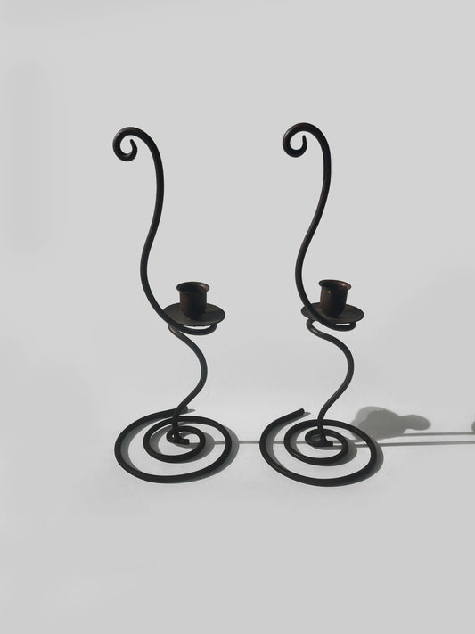 Set von 2 Vintage Kerzenhalter aus Eisen, Spiralform