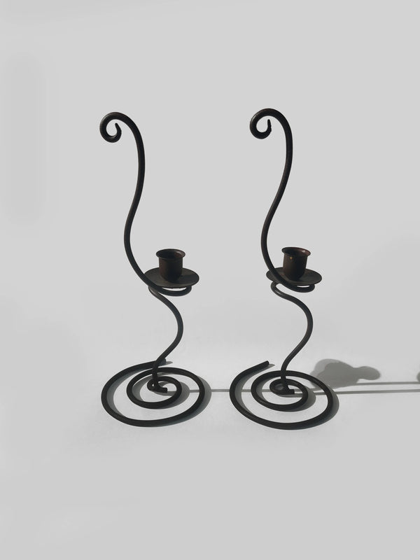 Set von 2 Vintage Kerzenhalter aus Eisen, Spiralform
