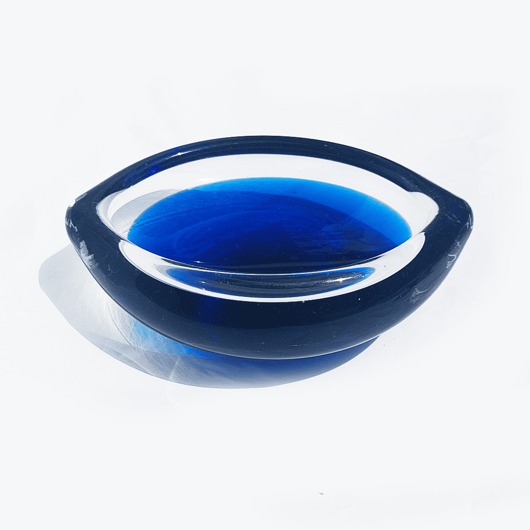 Vide Poche Oeil Vintage Verre transparent bleu marine
