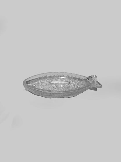 Glasschale in Fischform, durchsichtiges Glas