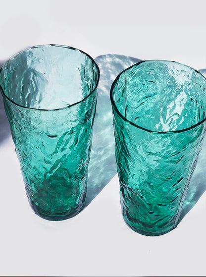 Set von 2 Vintage Gläser Türkis strukturiert