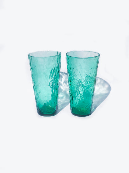 Set von 2 Vintage Gläser Türkis strukturiert
