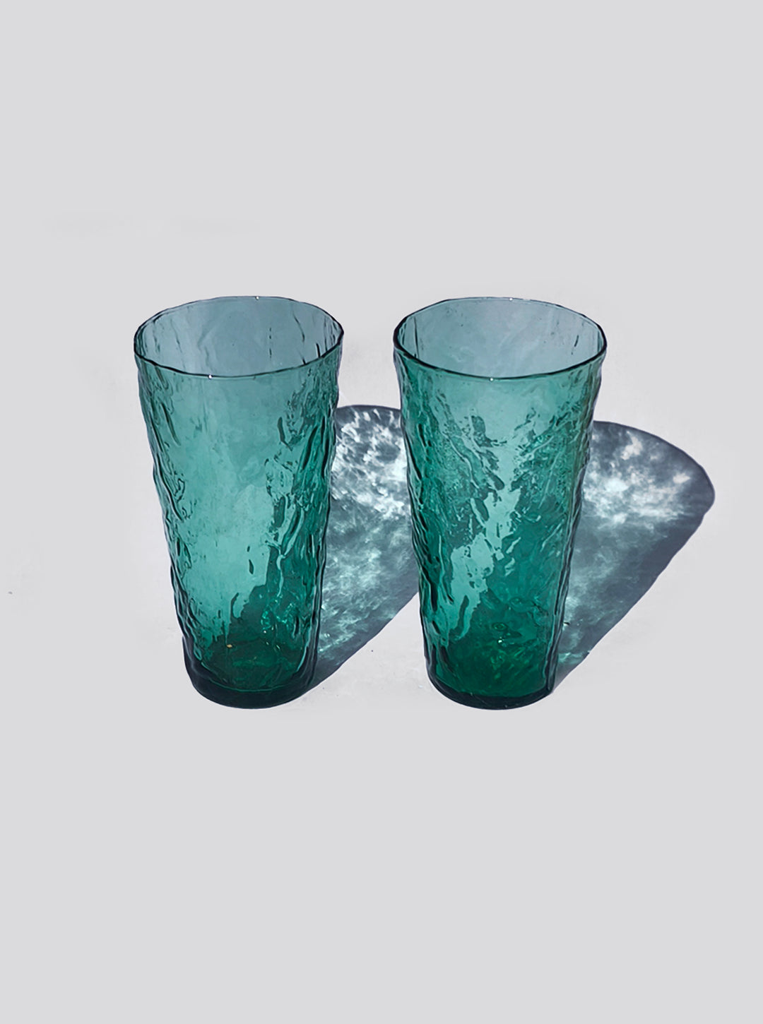 Set von 2 Vintage Gläser Türkis strukturiert