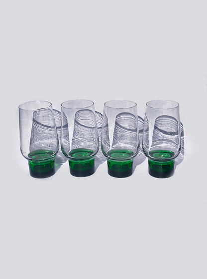 Set von 4 Vintage Gläser mit grünem Glasfuß