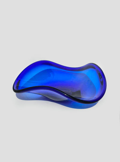 Vintage handcrafted fruit bowl, deep blue, sculptural shape