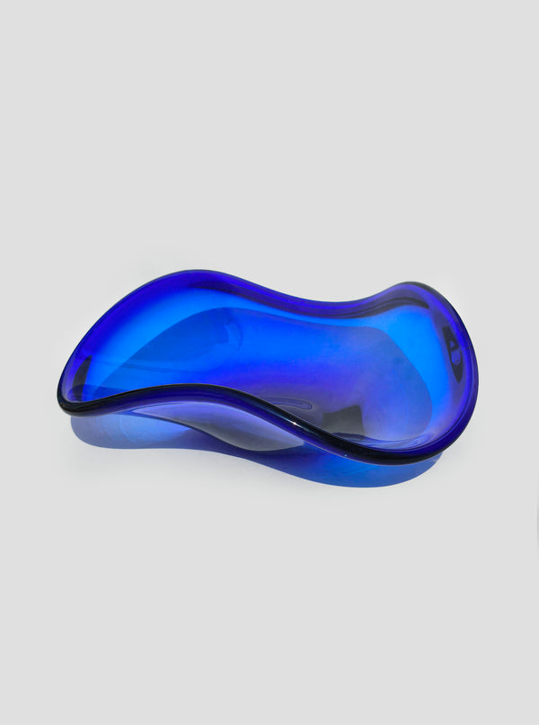 Vintage Obstschale von Hand gefertigt, tiefblau, skulpturale Form