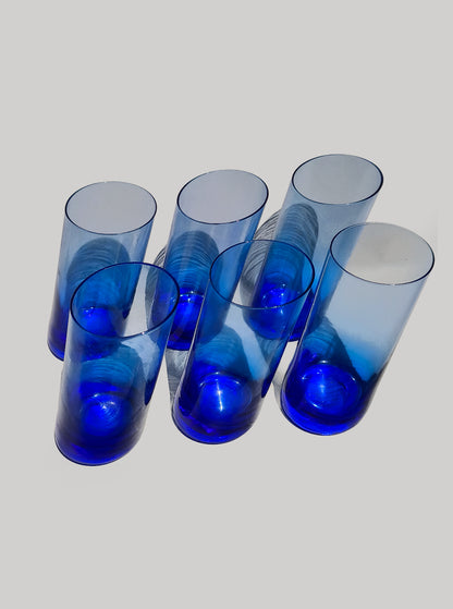 Set von 6 Vintage Gläser Kobaltblau