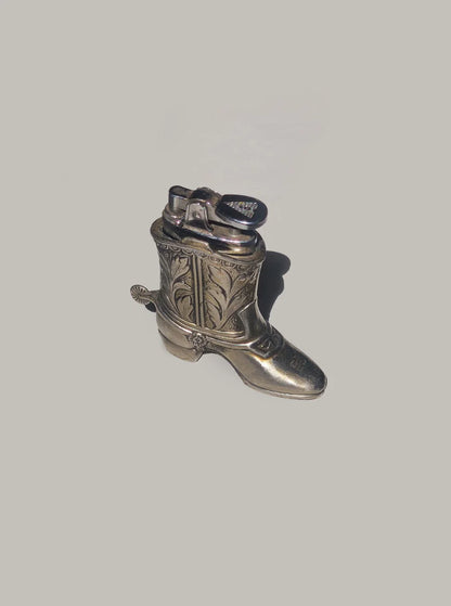 Vintage Tischfeuerzeug "Cowboy Boot" aus Metall, Silber