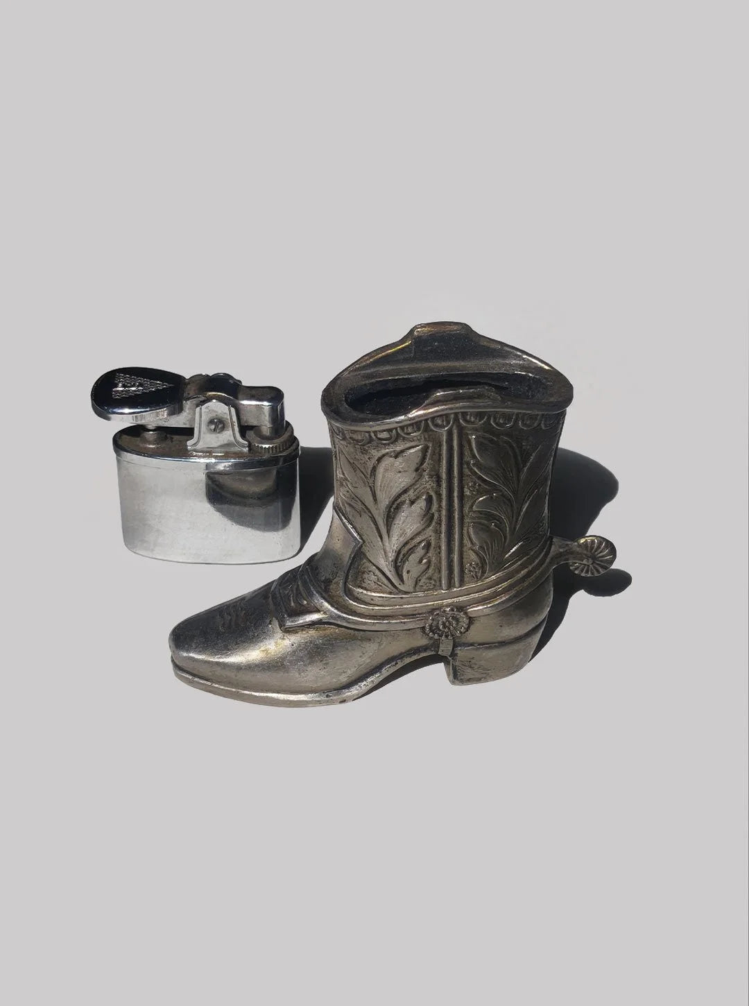 Vintage Tischfeuerzeug "Cowboy Boot" aus Metall, Silber