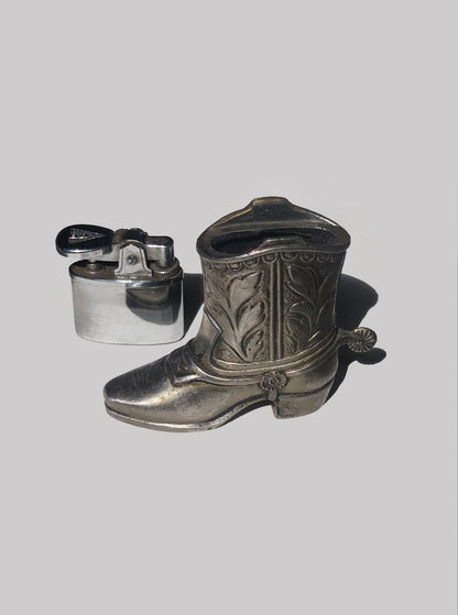 Vintage Tischfeuerzeug "Cowboy Boot" aus Metall, Silber