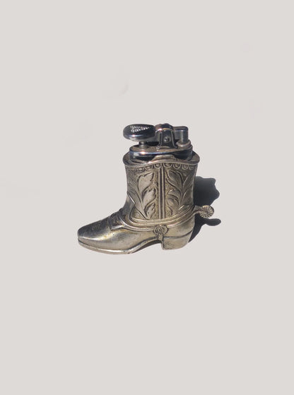 Vintage Tischfeuerzeug "Cowboy Boot" aus Metall, Silber