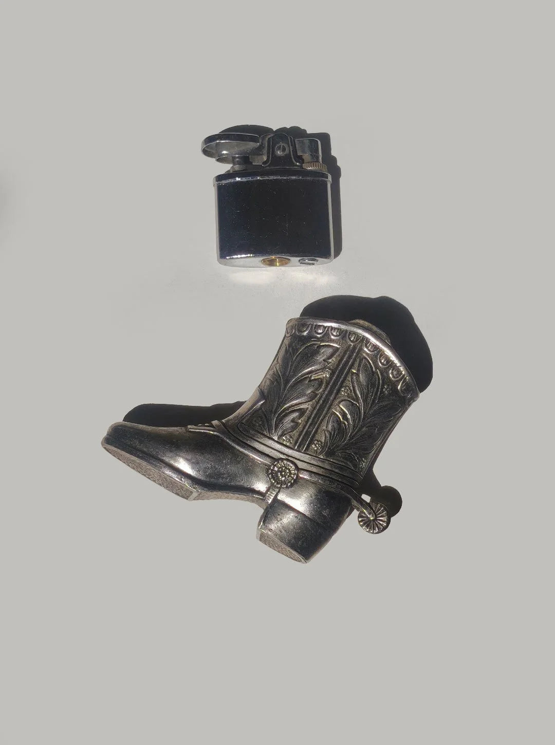 Vintage Tischfeuerzeug "Cowboy Boot" aus Metall, Silber