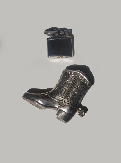 Vintage Tischfeuerzeug "Cowboy Boot" aus Metall, Silber