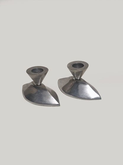 Set von 2 Vintage Kerzenhalter aus Metall