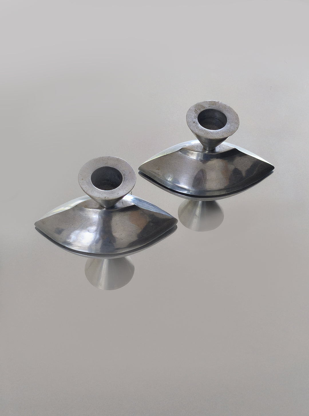 Set von 2 Vintage Kerzenhalter aus Metall