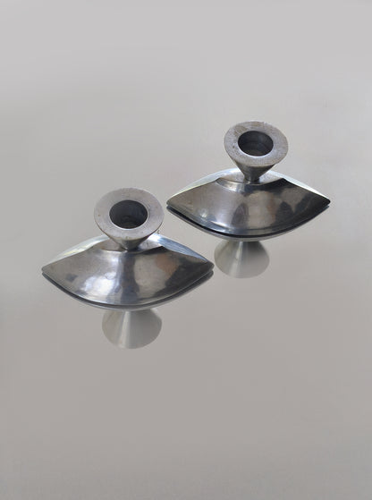 Set von 2 Vintage Kerzenhalter aus Metall
