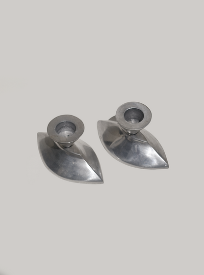 Set von 2 Vintage Kerzenhalter aus Metall