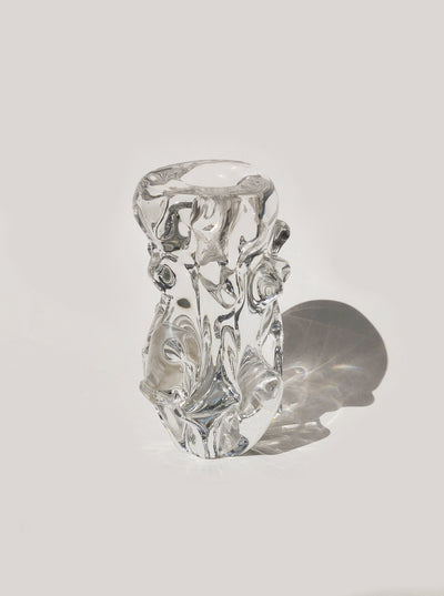 Organic candle holder with sculptural form, clear, biomorphic