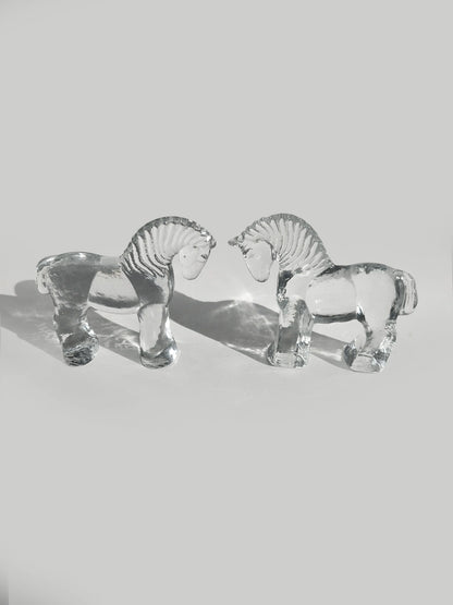 Vintage Glasskulptur "Duo of Horses" aus Klarglas
