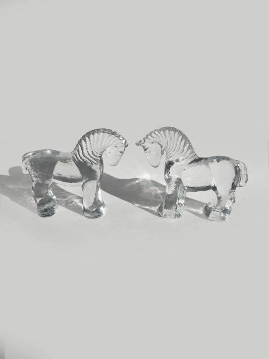 Vintage Glasskulptur "Duo of Horses" aus Klarglas