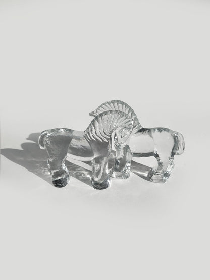 Vintage Glasskulptur "Duo of Horses" aus Klarglas