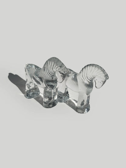 Vintage Glasskulptur "Duo of Horses" aus Klarglas