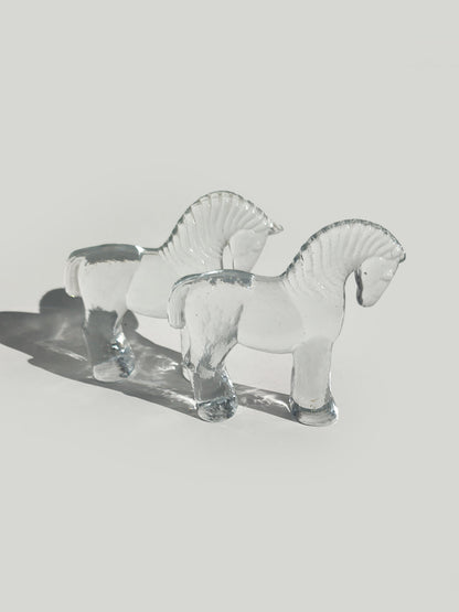 Vintage Glasskulptur "Duo of Horses" aus Klarglas