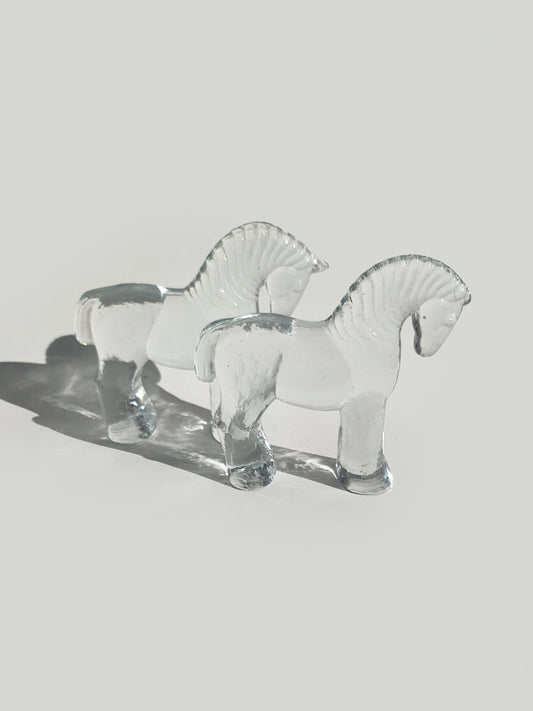 Vintage Glasskulptur "Duo of Horses" aus Klarglas