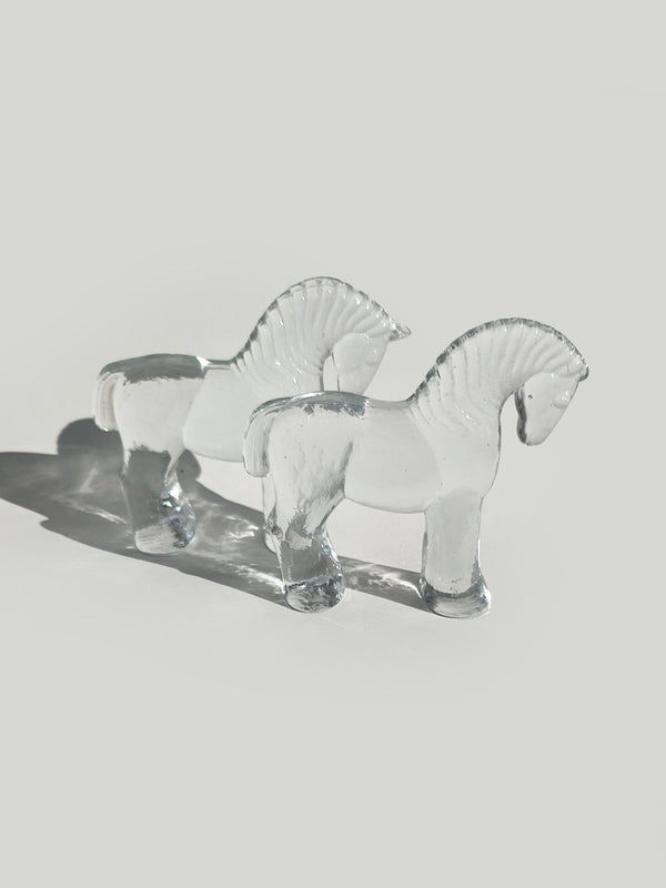 Vintage Glasskulptur "Duo of Horses" aus Klarglas