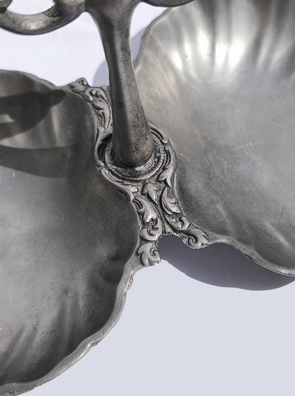 Vintage Doppelschale "Pewter Shell Double Tray" aus Zinn