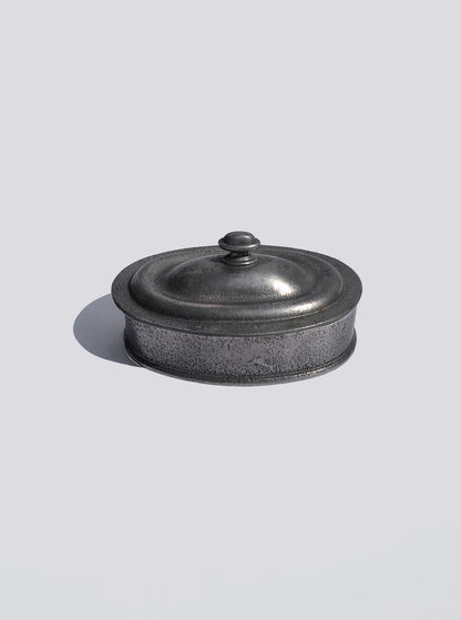 Vintage ovale Zinndose mit Patina